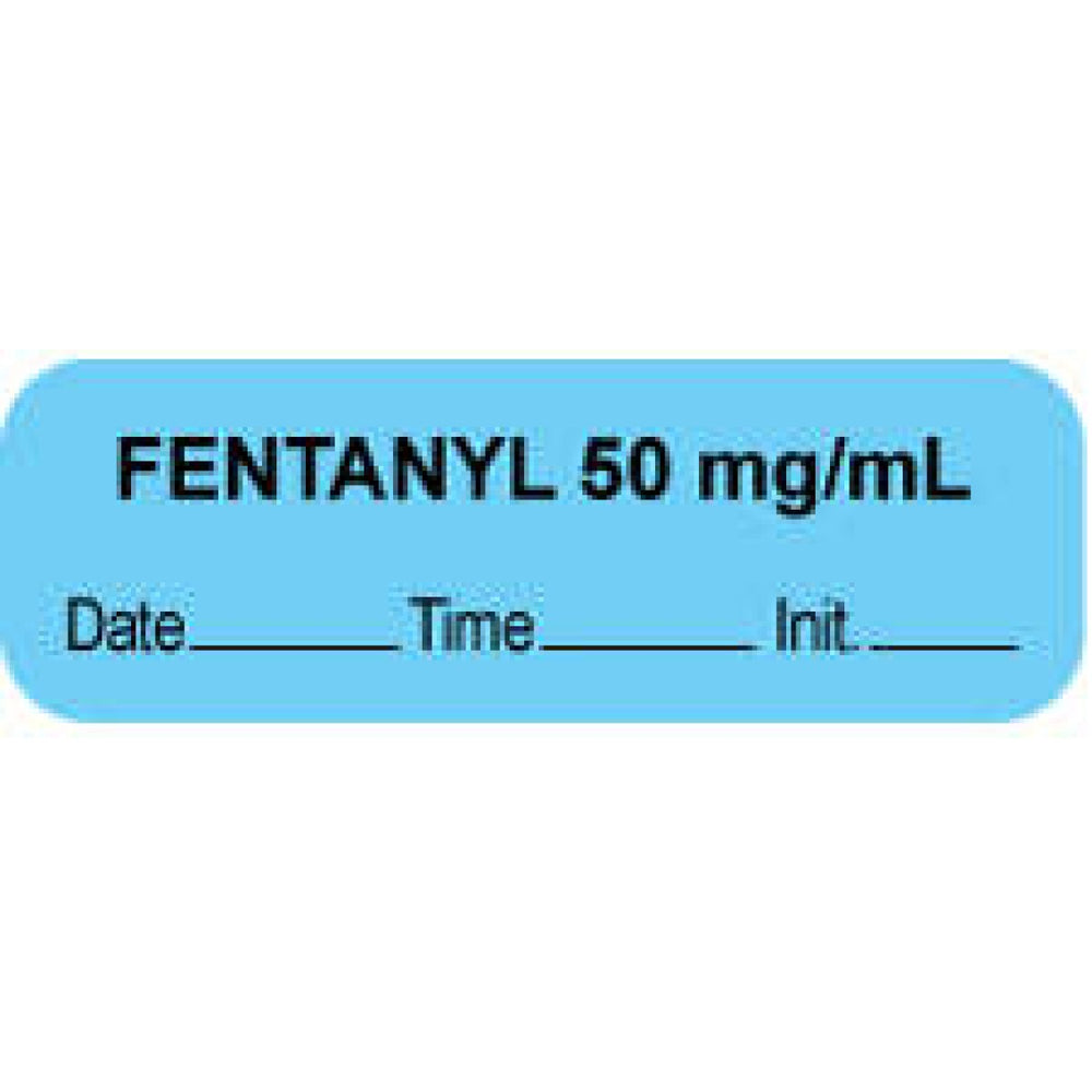 Anesthesia Label With Date, Time, And Initial Paper Permanent "Fentanyl 50 Mg/Ml" Core 1 1/2" X 1/2" Blue 1000 Per Roll