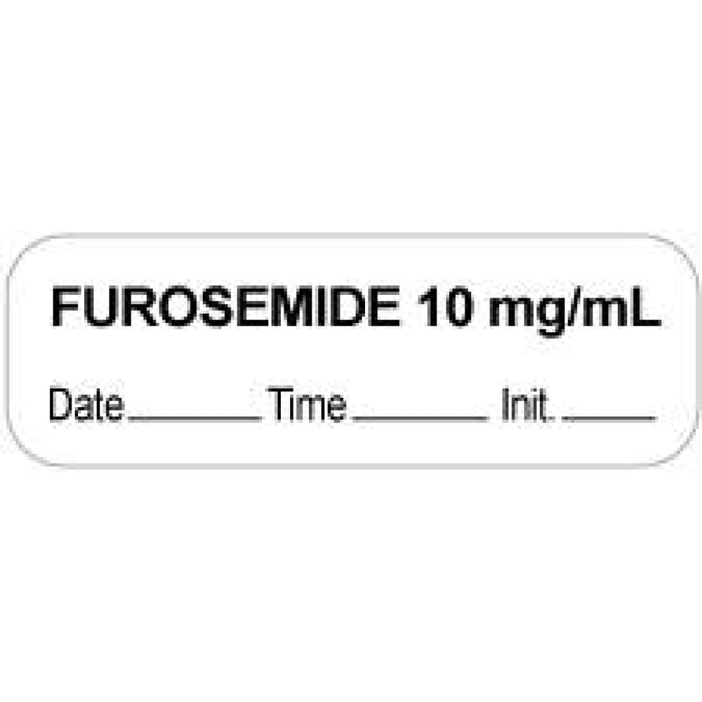 Anesthesia Label With Date, Time, And Initial Paper Permanent "Furosemide 10 Mg/Ml" Core 1 1/2" X 1/2" White 1000 Per Roll