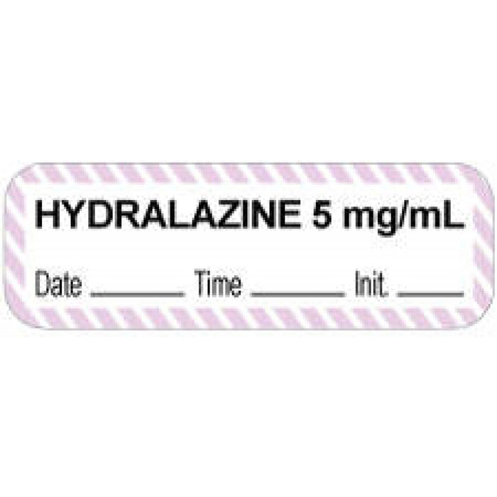 Anesthesia Label With Date, Time, And Initial Paper Permanent "Hydralazine 5 Mg/Ml" Core 1 1/2" X 1/2" White With Violet 1000 Per Roll