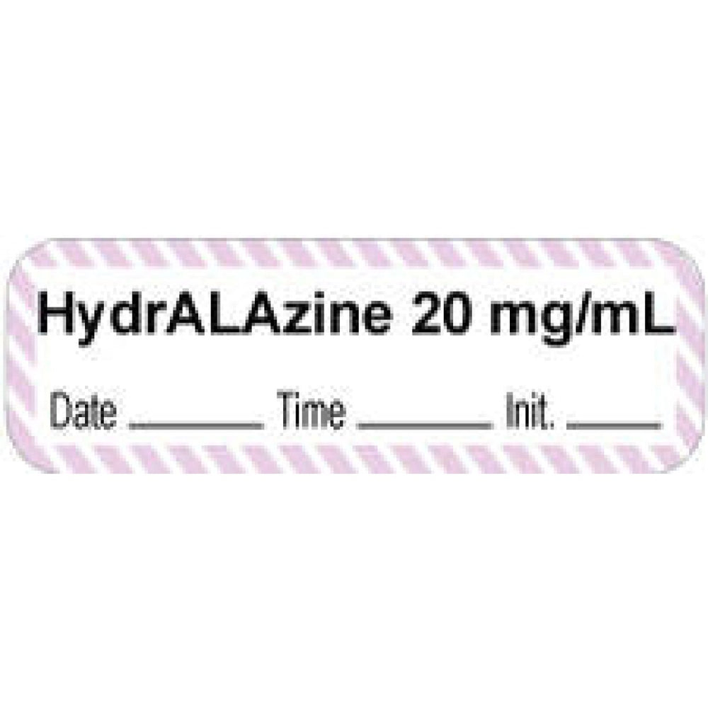 Anesthesia Label With Date, Time, And Initial | Tall-Man Lettering Paper Permanent "Hydralazine 20 Mg/Ml" Core 1 1/2" X 1/2" White With Violet 1000 Per Roll