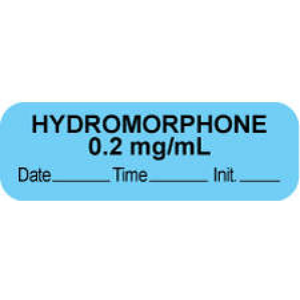 Anesthesia Label With Date, Time, And Initial Paper Permanent "Hydromorphone 0.2 Mg/Ml" Core 1 1/2" X 1/2" Blue 1000 Per Roll