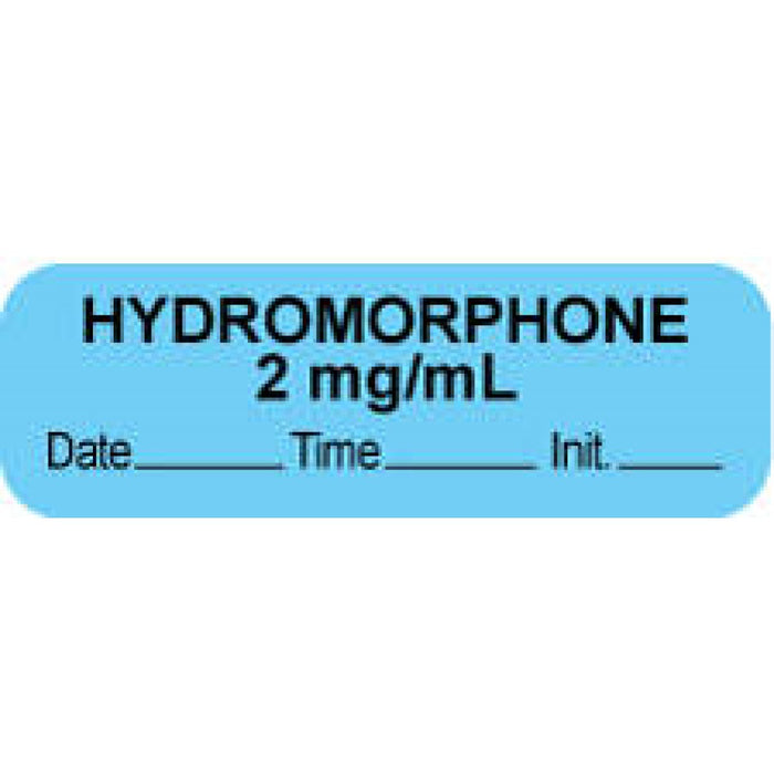 Anesthesia Label With Date, Time, And Initial Paper Permanent "Hydromorphone 2 Mg/Ml" Core 1 1/2" X 1/2" Blue 1000 Per Roll