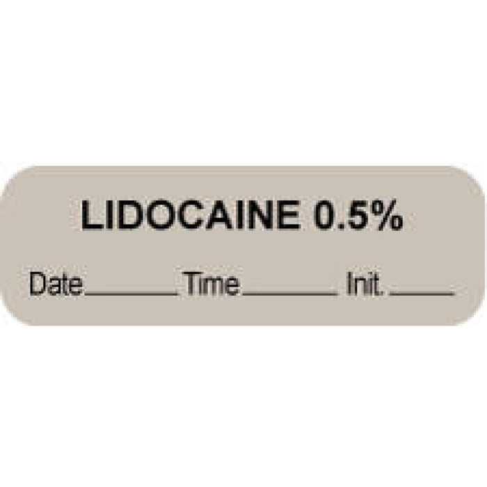 Anesthesia Label With Date, Time, And Initial Paper Permanent "Lidocaine 0.5%" Core 1.5" X 0.5" Gray 1000 Per Roll