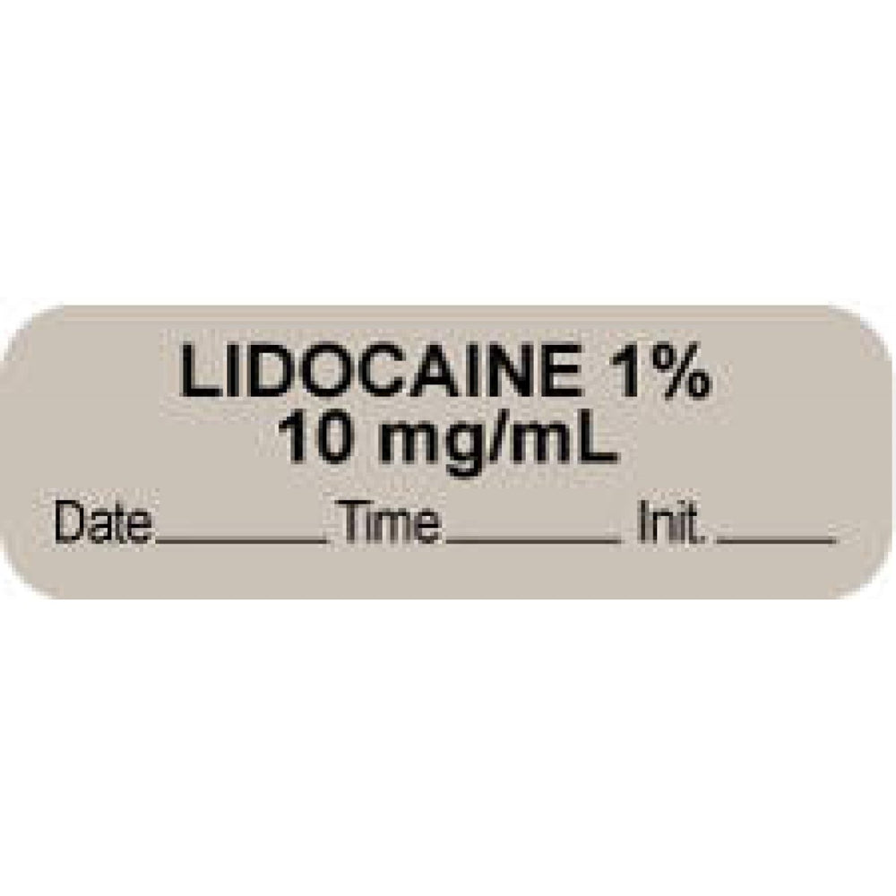 Anesthesia Label With Date, Time, And Initial Paper Permanent "Lidocaine 1% 10 Mg/Ml" Core 1.5" X 0.5" Gray 1000 Per Roll