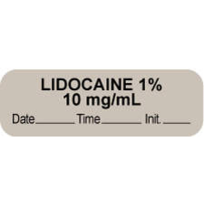 Anesthesia Label With Date, Time, And Initial Paper Permanent "Lidocaine 1% 10 Mg/Ml" Core 1.5" X 0.5" Gray 1000 Per Roll