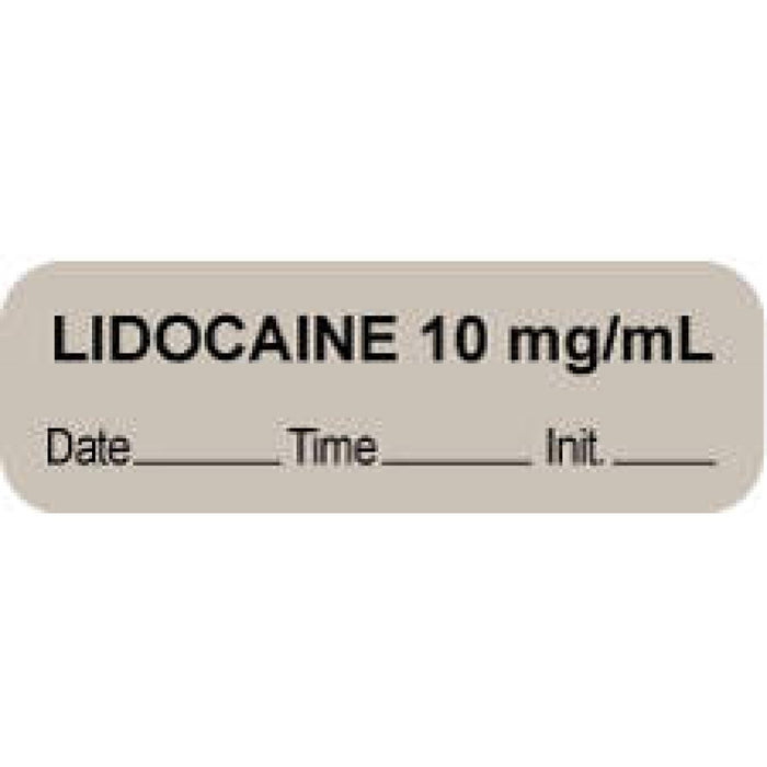 Anesthesia Label With Date, Time, And Initial Paper Permanent "Lidocaine 10 Mg/Ml" Core 1.5" X 0.5" Gray 1000 Per Roll