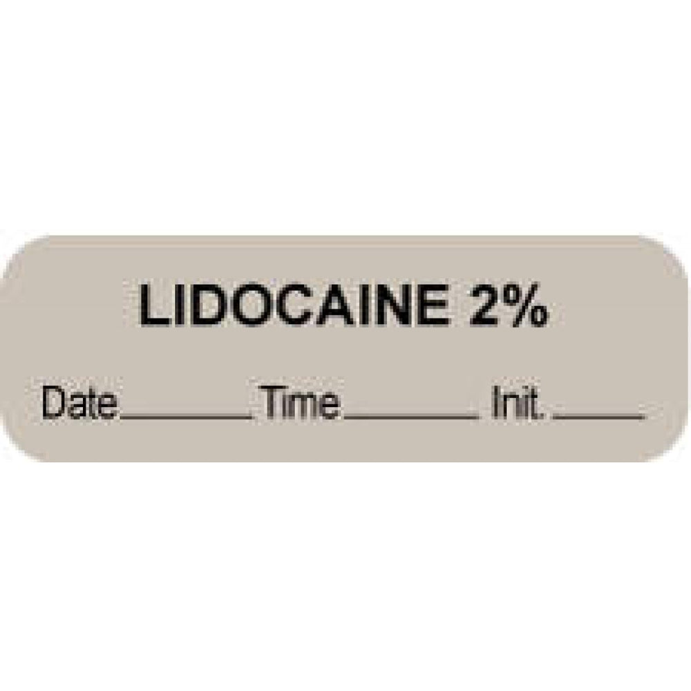 Anesthesia Label With Date, Time, And Initial Paper Permanent "Lidocaine 2%" Core 1.5" X 0.5" Gray 1000 Per Roll