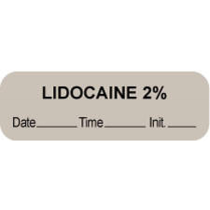 Anesthesia Label With Date, Time, And Initial Paper Permanent "Lidocaine 2%" Core 1.5" X 0.5" Gray 1000 Per Roll