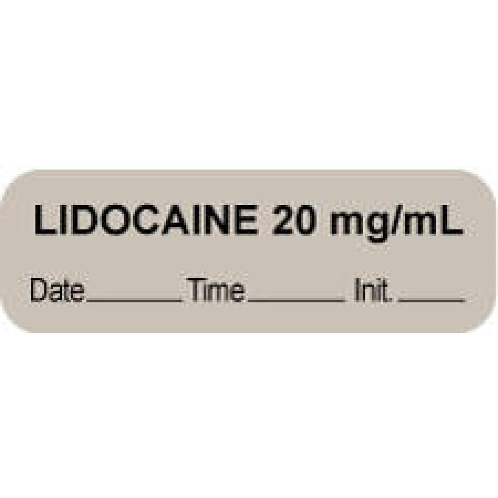 Anesthesia Label With Date, Time, And Initial Paper Permanent "Lidocaine 20 Mg/Ml" Core 1.5" X 0.5" Gray 1000 Per Roll