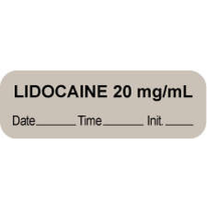 Anesthesia Label With Date, Time, And Initial Paper Permanent "Lidocaine 20 Mg/Ml" Core 1.5" X 0.5" Gray 1000 Per Roll