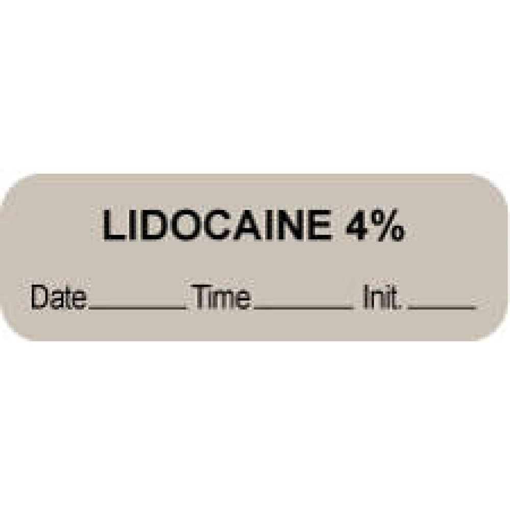 Anesthesia Label With Date, Time, And Initial Paper Permanent "Lidocaine 4%" Core 1.5" X 0.5" Gray 1000 Per Roll