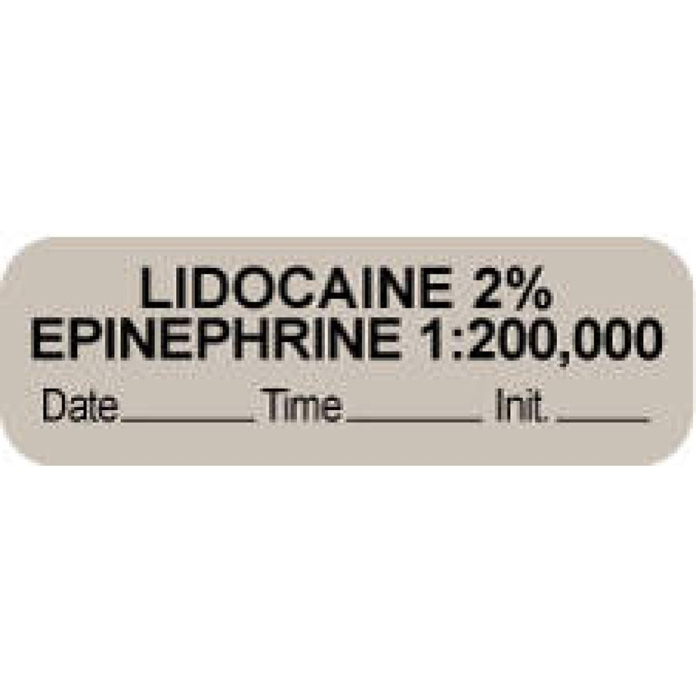 Anesthesia Label With Date, Time, And Initial Paper Permanent "Lidocaine 2% Epi" Core 1.5" X 0.5" Gray 1000 Per Roll