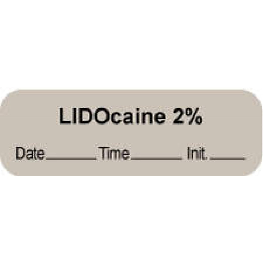 Anesthesia Label With Date, Time, And Initial | Tall-Man Lettering Paper Permanent "Lidocaine 2%" Core 1.5" X 0.5" Gray 1000 Per Roll