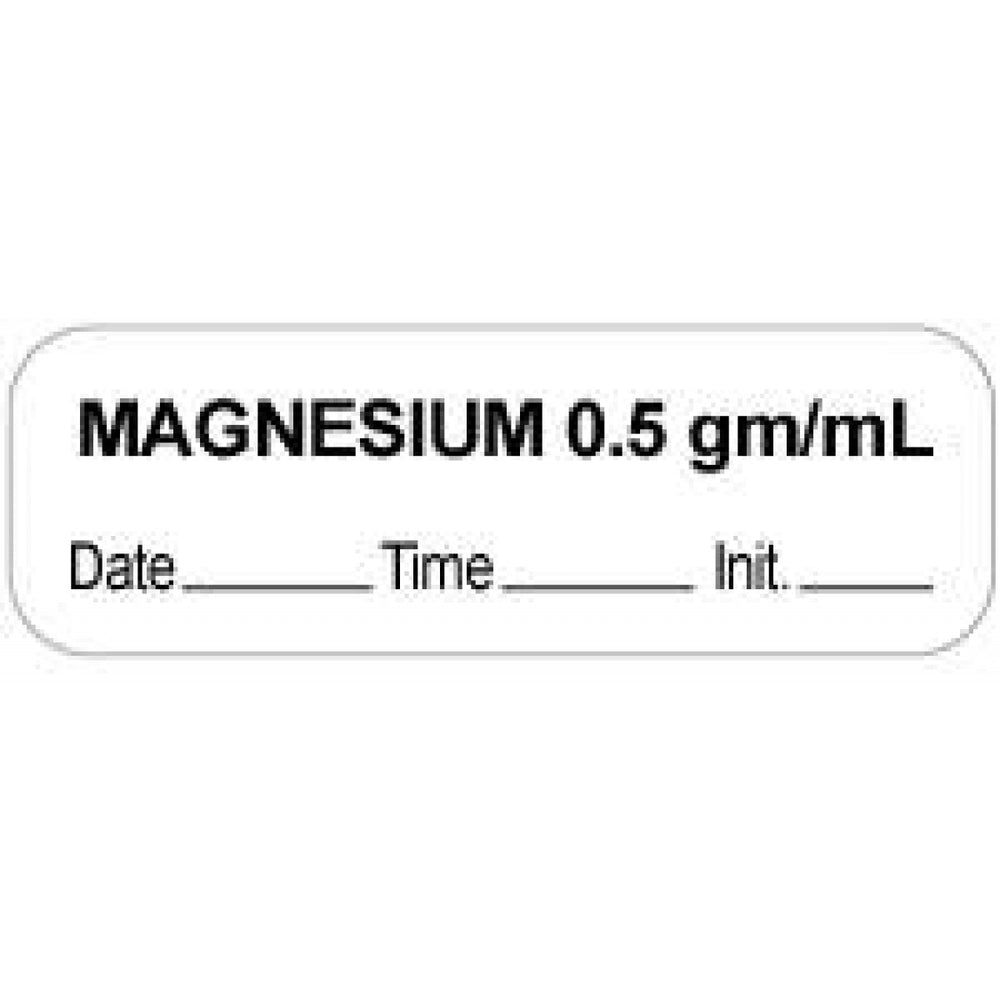 Anesthesia Label With Date, Time, And Initial Paper Permanent "Magnesium 0.5 Gm/Ml" Core 1.5" X 0.5" White 1000 Per Roll