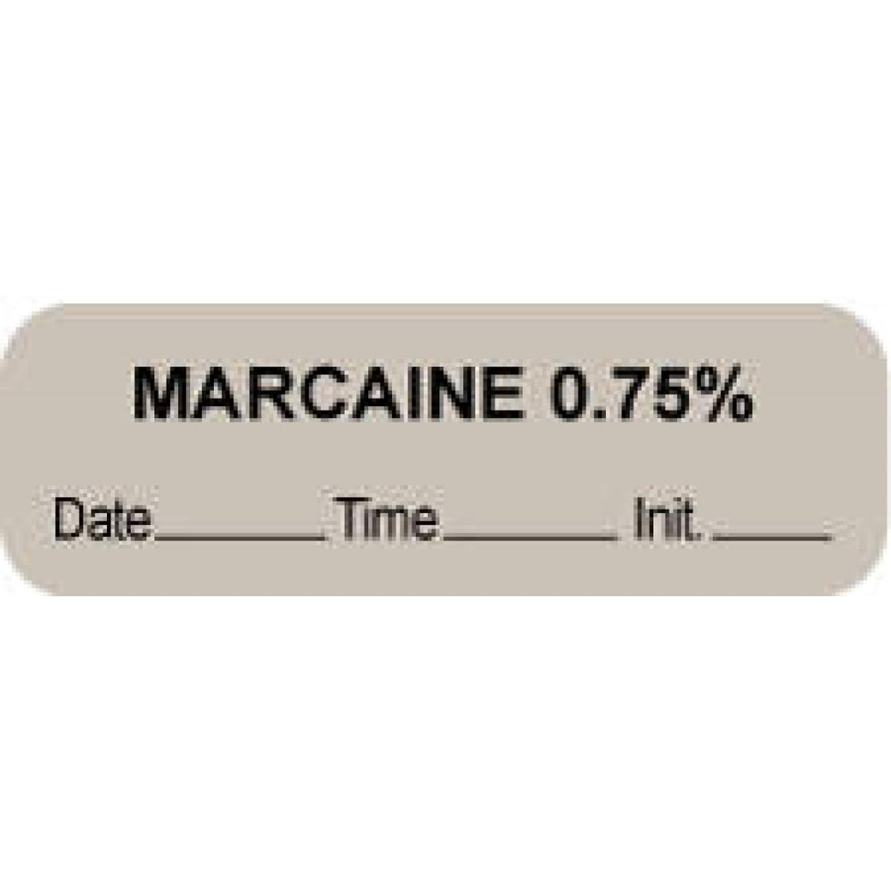 Anesthesia Label With Date, Time, And Initial Paper Permanent "Marcaine 0.75%" Core 1.5" X 0.5" Gray 1000 Per Roll