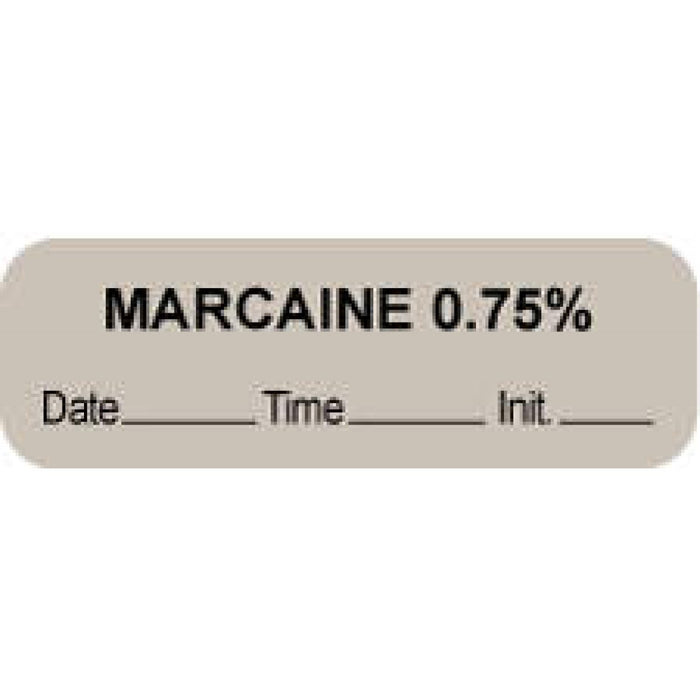 Anesthesia Label With Date, Time, And Initial Paper Permanent "Marcaine 0.75%" Core 1.5" X 0.5" Gray 1000 Per Roll