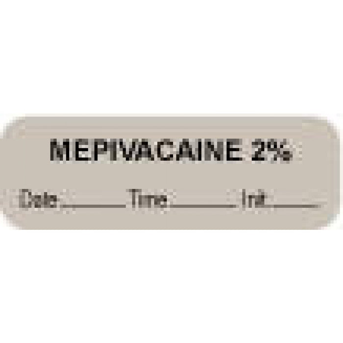 Anesthesia Label With Date, Time, And Initial Paper Permanent "Mepivacaine 2%" Core 1.5" X 0.5" Gray 1000 Per Roll