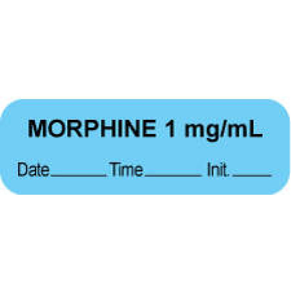 Anesthesia Label With Date, Time, And Initial Paper Permanent "Morphine 1 Mg/Ml" Core 1.5" X 0.5" Blue 1000 Per Roll