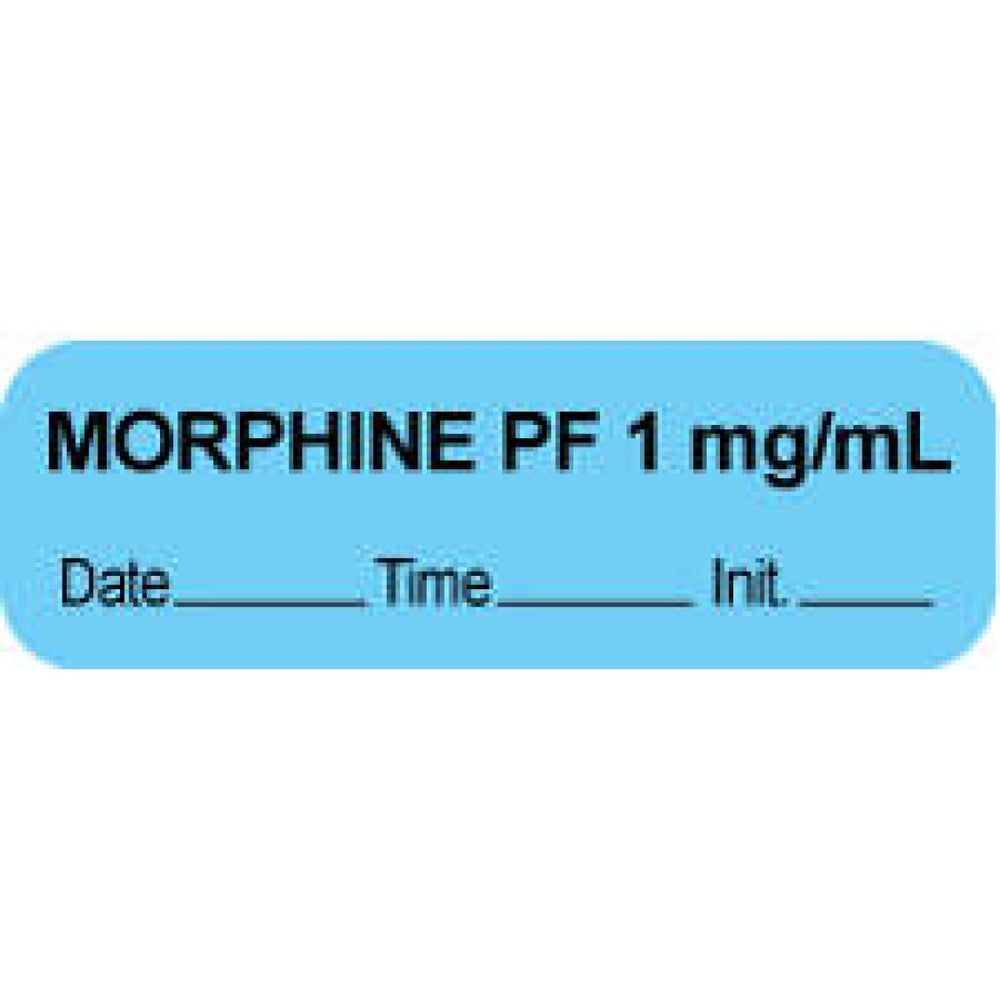 Anesthesia Label With Date, Time, And Initial Paper Permanent "Morphine Pf 1 Mg/Ml" Core 1.5" X 0.5" Blue 1000 Per Roll