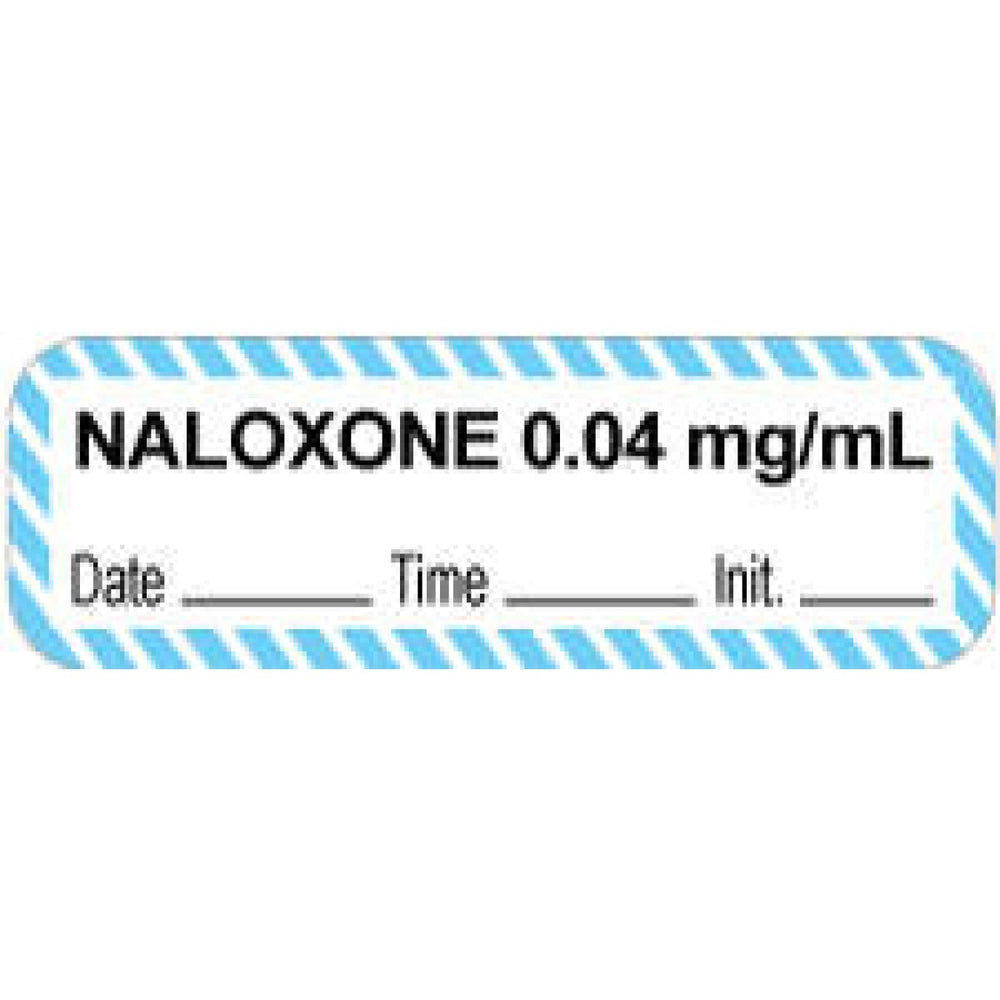 Anesthesia Label With Date, Time, And Initial Paper Permanent "Naloxone 0.04 Mg/Ml" Core 1.5" X 0.5" White With Blue 1000 Per Roll