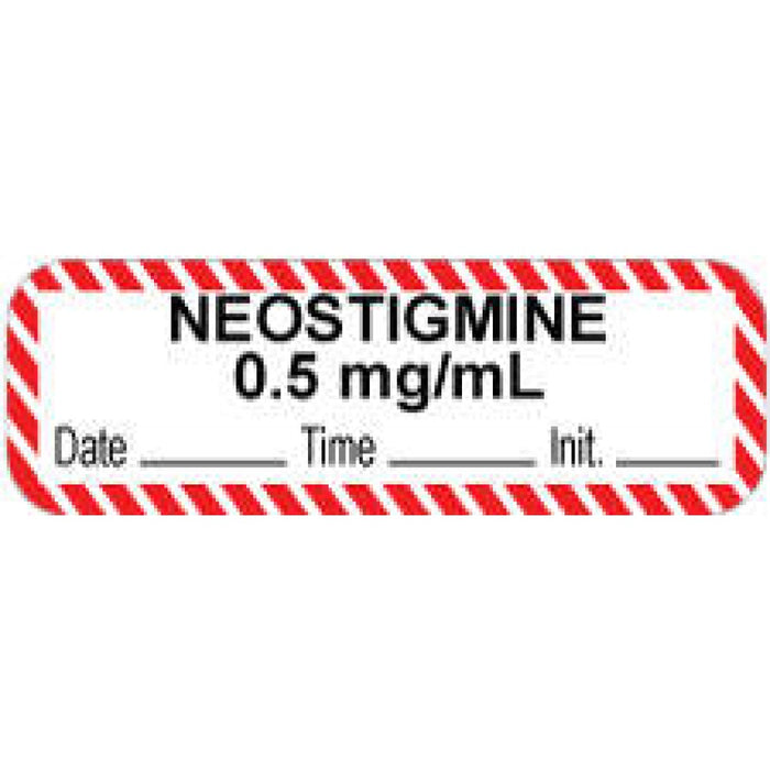 Anesthesia Label With Date, Time, And Initial Paper Permanent "Neostigmine 0.5 Mg/Ml" Core 1.5" X 0.5" White And Fl. Red 1000 Per Roll