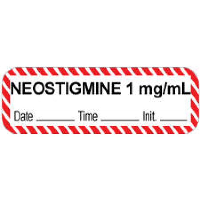 Anesthesia Label With Date, Time, And Initial Paper Permanent "Neostigmine 1 Mg/Ml" Core 1.5" X 0.5" White And Fl. Red 1000 Per Roll