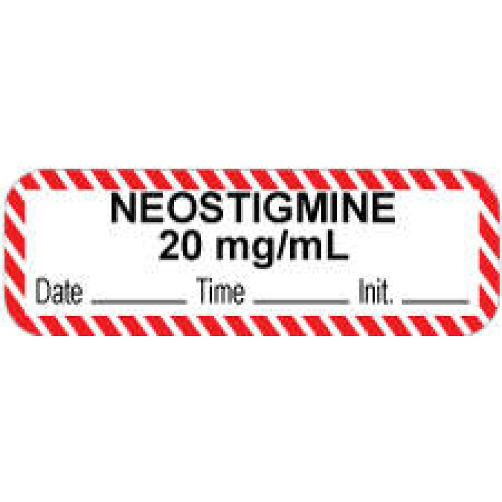 Anesthesia Label With Date, Time, And Initial Paper Permanent "Neostigmine 20 Mg/Ml" Core 1.5" X 0.5" White And Fl. Red 1000 Per Roll