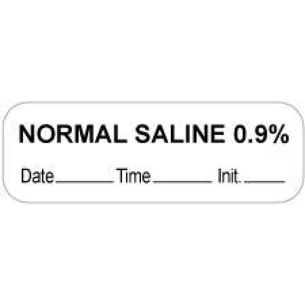 Anesthesia Label With Date, Time, And Initial Paper Permanent "Normal Saline 0.9%" Core 1.5" X 0.5" White 1000 Per Roll