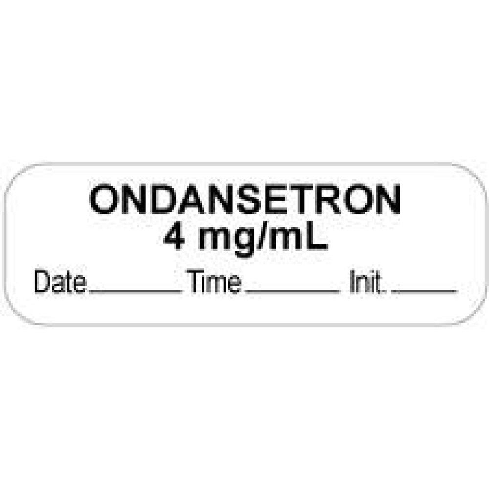 Anesthesia Label With Date, Time, And Initial Paper Permanent "Ondansetron 4 Mg/Ml" Core 1.5" X 0.5" White 1000 Per Roll