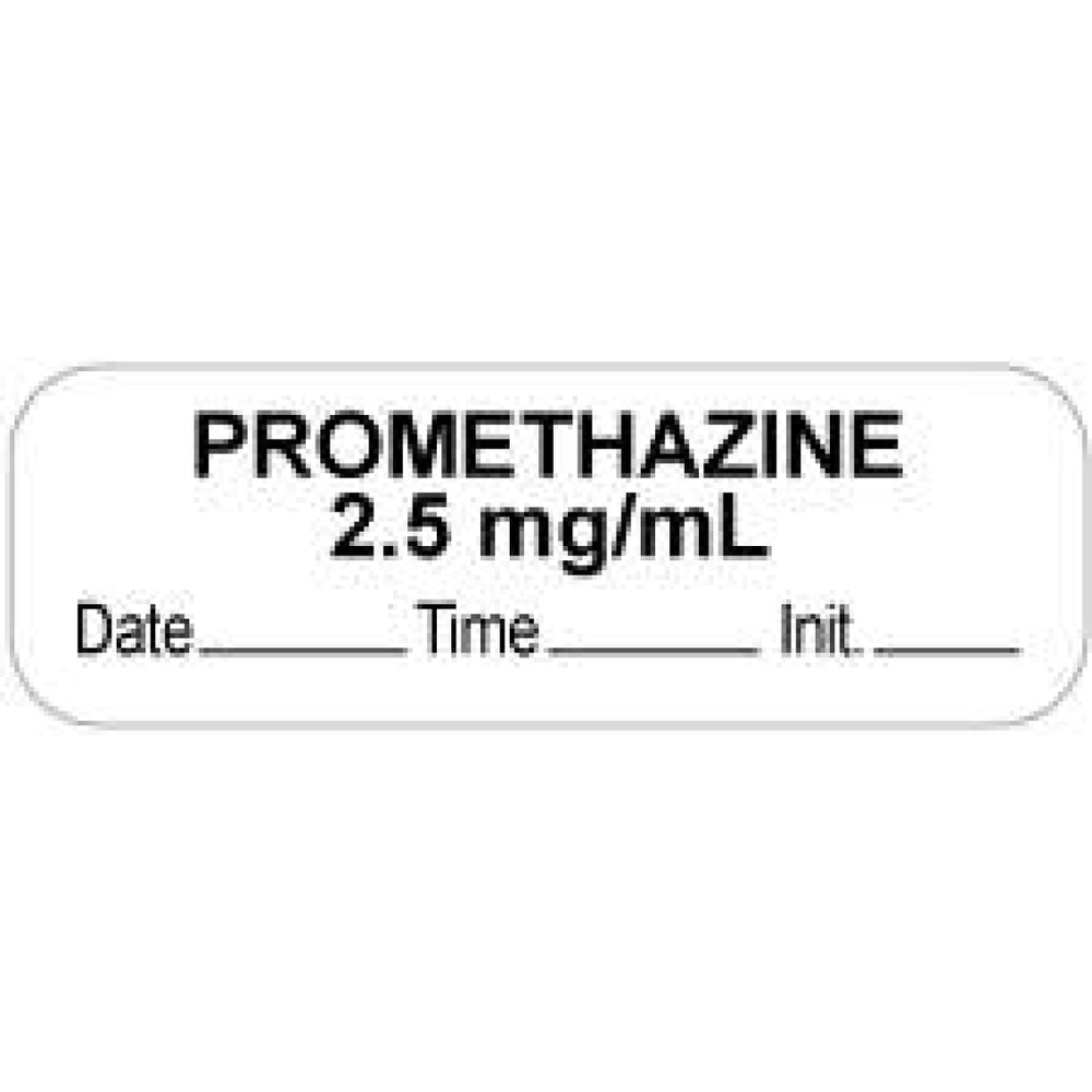 Anesthesia Label With Date, Time, And Initial Paper Permanent "Promethazine 2.5 Mg" Core 1.5" X 0.5" White 1000 Per Roll