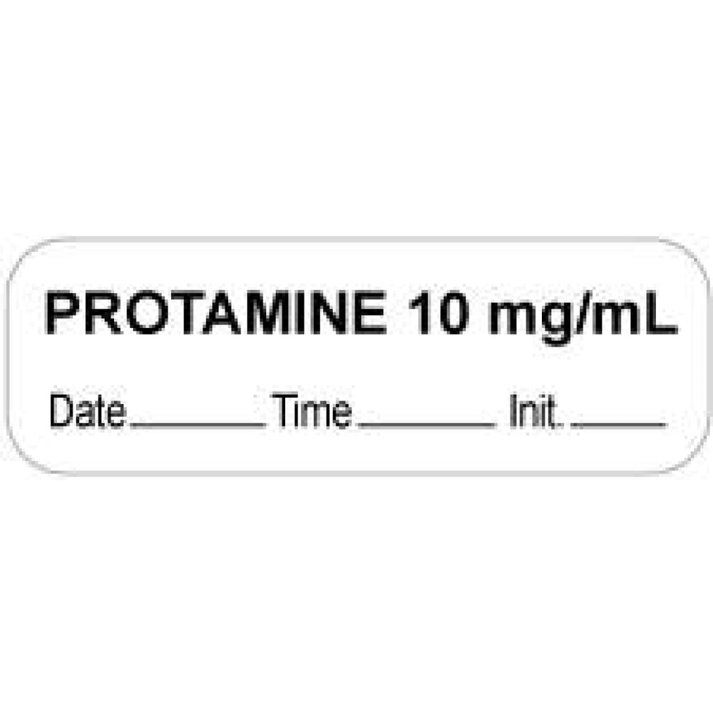 Anesthesia Label With Date, Time, And Initial Paper Permanent "Protamine 10 Mg/Ml" Core 1.5" X 0.5" White 1000 Per Roll