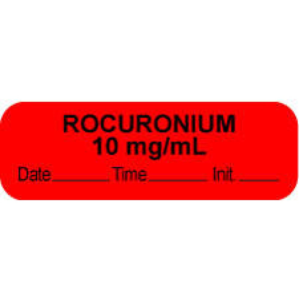 Anesthesia Label With Date, Time, And Initial Paper Permanent "Rocuronium 10 Mg/Ml" Core 1.5" X 0.5" Fl. Red 1000 Per Roll