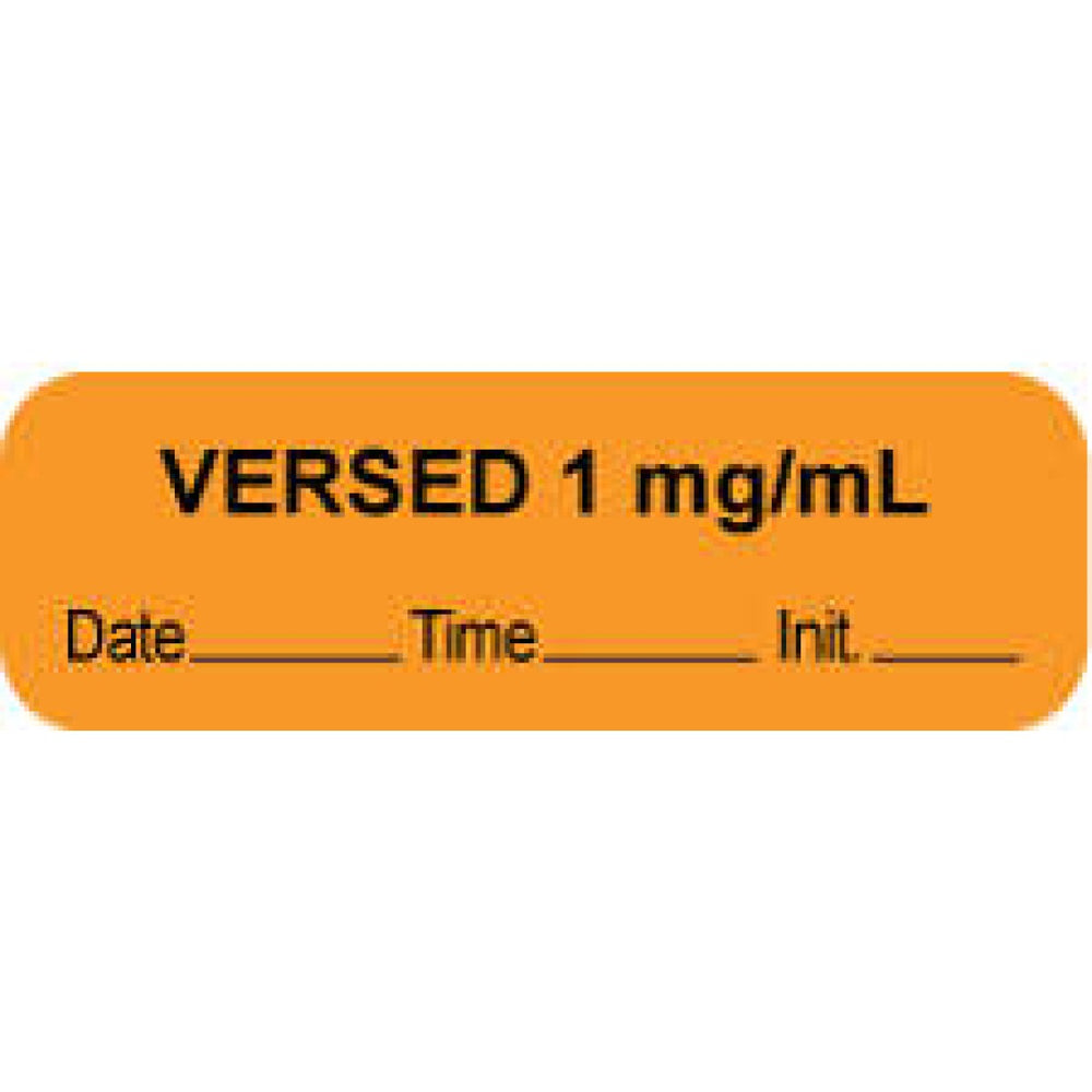 Anesthesia Label With Date, Time, And Initial Paper Permanent "Versed 1 Mg/Ml" Core 1.5" X 0.5" Orange 1000 Per Roll