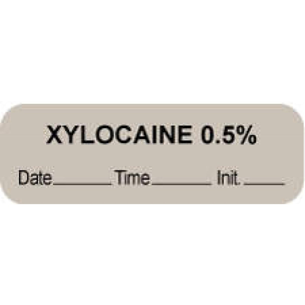 Anesthesia Label With Date, Time, And Initial Paper Permanent "Xylocaine 0.5%" Core 1.5" X 0.5" Gray 1000 Per Roll