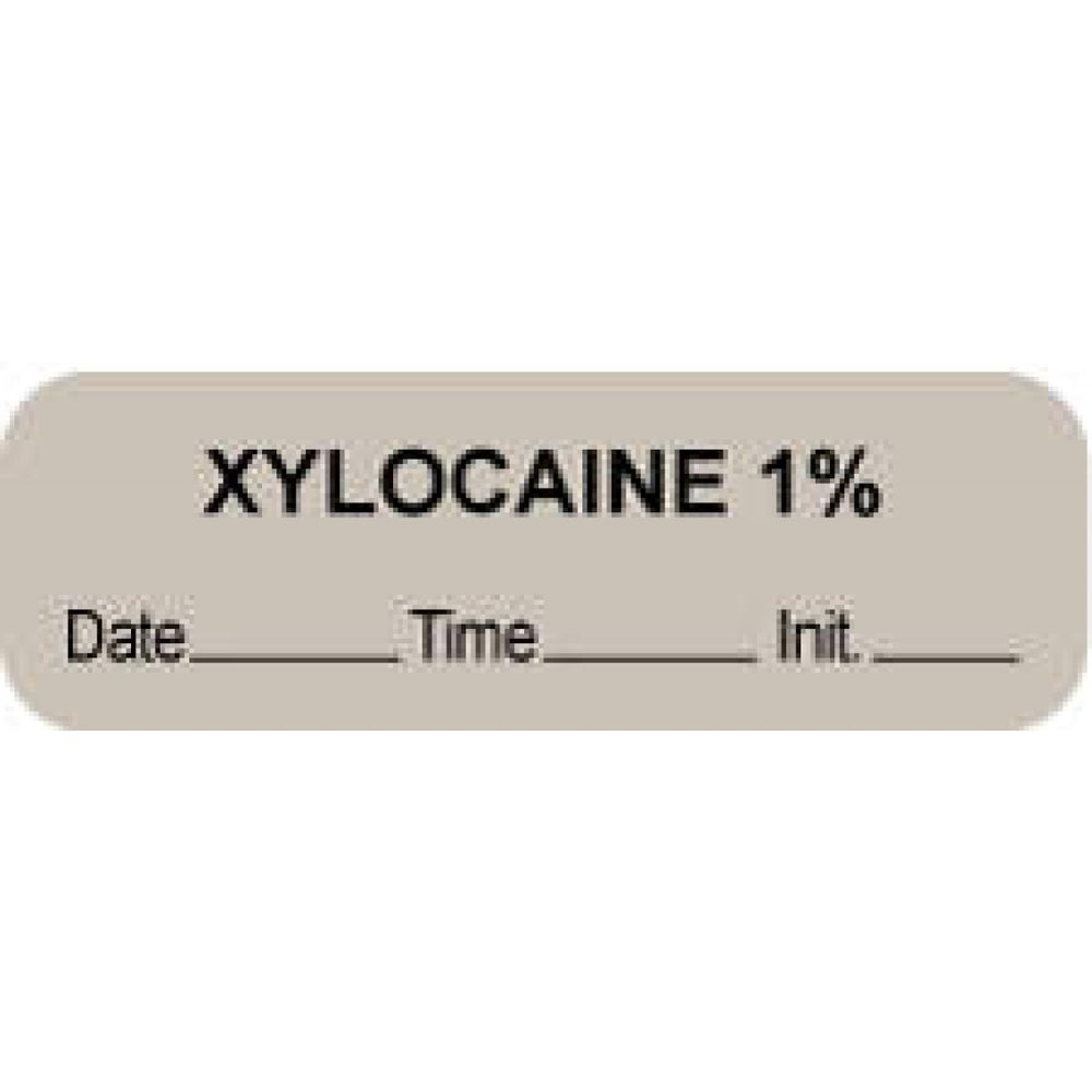 Anesthesia Label With Date, Time, And Initial Paper Permanent "Xylocaine 1%" Core 1.5" X 0.5" Gray 1000 Per Roll