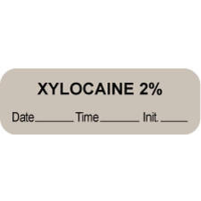 Anesthesia Label With Date, Time, And Initial Paper Permanent "Xylocaine 2%" Core 1.5" X 0.5" Gray 1000 Per Roll