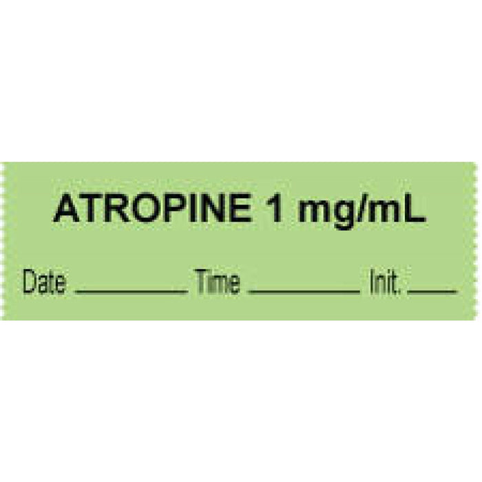 Anesthesia Tape With Date, Time, And Initial Removable "Atropine 1 Mg/Ml" 1" Core 0.5" X 500" Green 333 Imprints 500 Inches Per Roll