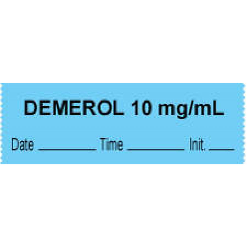 Anesthesia Tape With Date, Time, And Initial Removable "Demerol 10 Mg/Ml" 1" Core 0.5" X 500" Blue 333 Imprints 500 Inches Per Roll