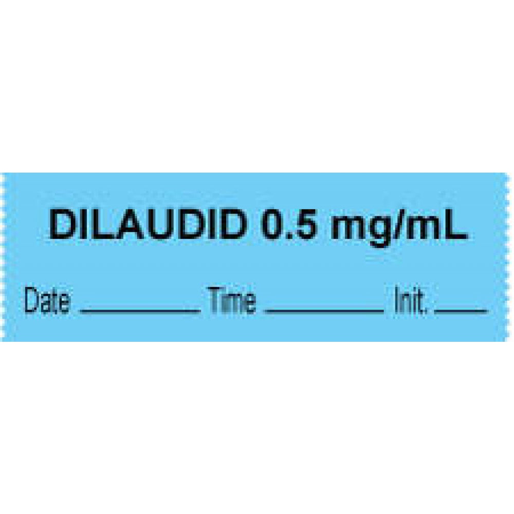 Anesthesia Tape With Date, Time, And Initial Removable "Dilaudid 0.5 Mg/Ml" 1" Core 0.5" X 500" Blue 333 Imprints 500 Inches Per Roll