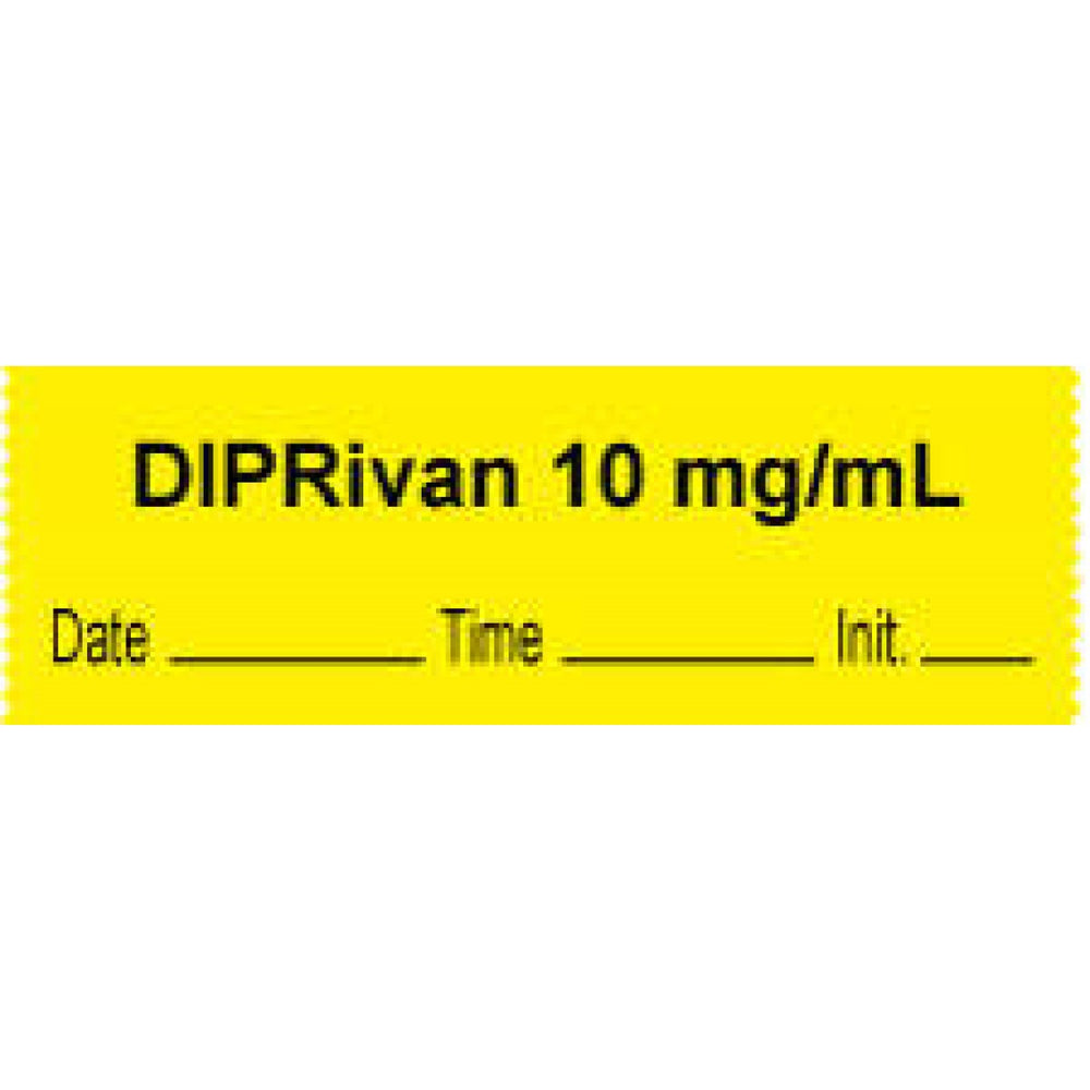 Anesthesia Tape With Date, Time, And Initial | Tall-Man Lettering Removable "Diprivan 10 Mg/Ml" 1" Core 0.5" X 500" Yellow 333 Imprints 500 Inches Per Roll