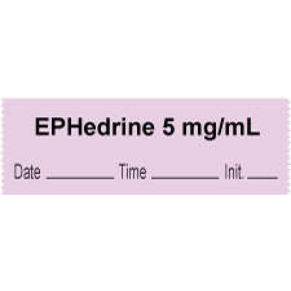 Anesthesia Tape With Date, Time, And Initial | Tall-Man Lettering Removable "Ephedrine 5 Mg/Ml" 1" Core 0.5" X 500" Violet 333 Imprints 500 Inches Per Roll