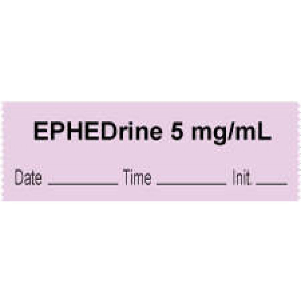 Anesthesia Tape With Date, Time, And Initial | Tall-Man Lettering Removable "Ephedrine 5 Mg/Ml" 1" Core 0.5" X 500" Violet 333 Imprints 500 Inches Per Roll