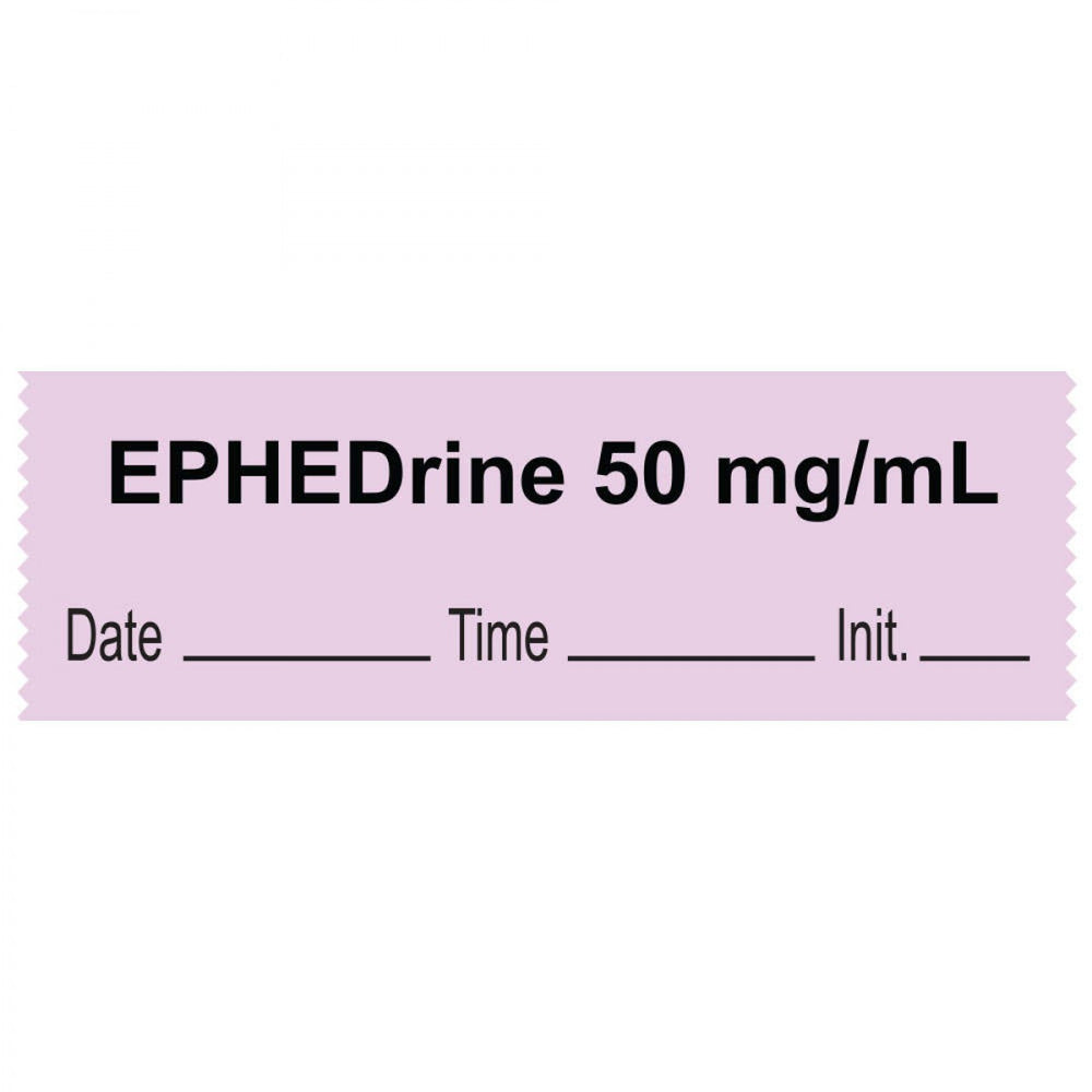 Anesthesia Tape With Date, Time, And Initial - Tall - Man Lettering Removable "Ephedrine 50 Mg/Ml" 1" Core 1/2" X 500" Violet 333 Imprints 500 Inches Per Roll