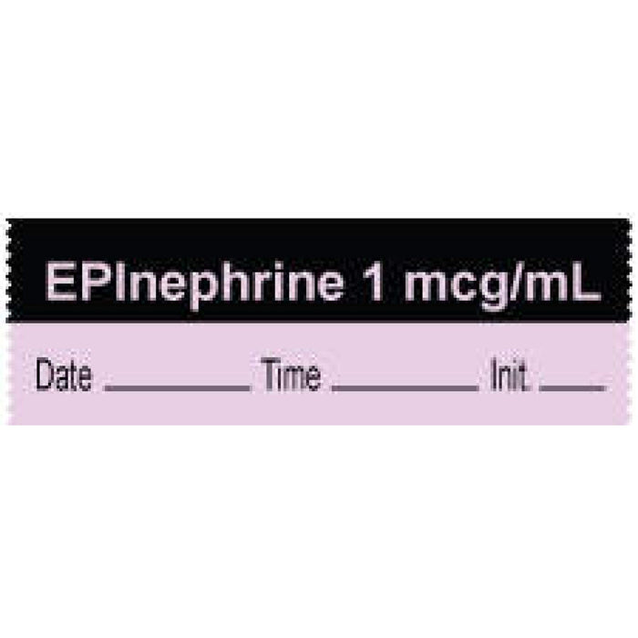 Anesthesia Tape With Date, Time, And Initial | Tall-Man Lettering Removable "Epinephrine 1 Mcg/Ml" 1" Core 0.5" X 500" Violet And Black 333 Imprints 500 Inches Per Roll