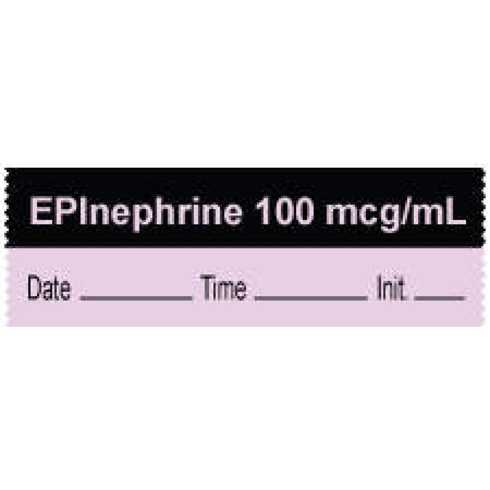 Anesthesia Tape With Date, Time, And Initial | Tall-Man Lettering Removable "Epinephrine 100 Mcg/Ml" 1" Core 0.5" X 500" Violet And Black 333 Imprints 500 Inches Per Roll