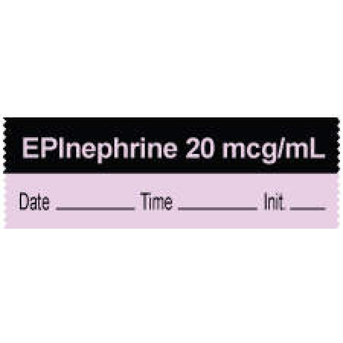 Anesthesia Tape With Date, Time, And Initial | Tall-Man Lettering Removable "Epinephrine 20 Mcg/Ml" 1" Core 0.5" X 500" Violet And Black 333 Imprints 500 Inches Per Roll