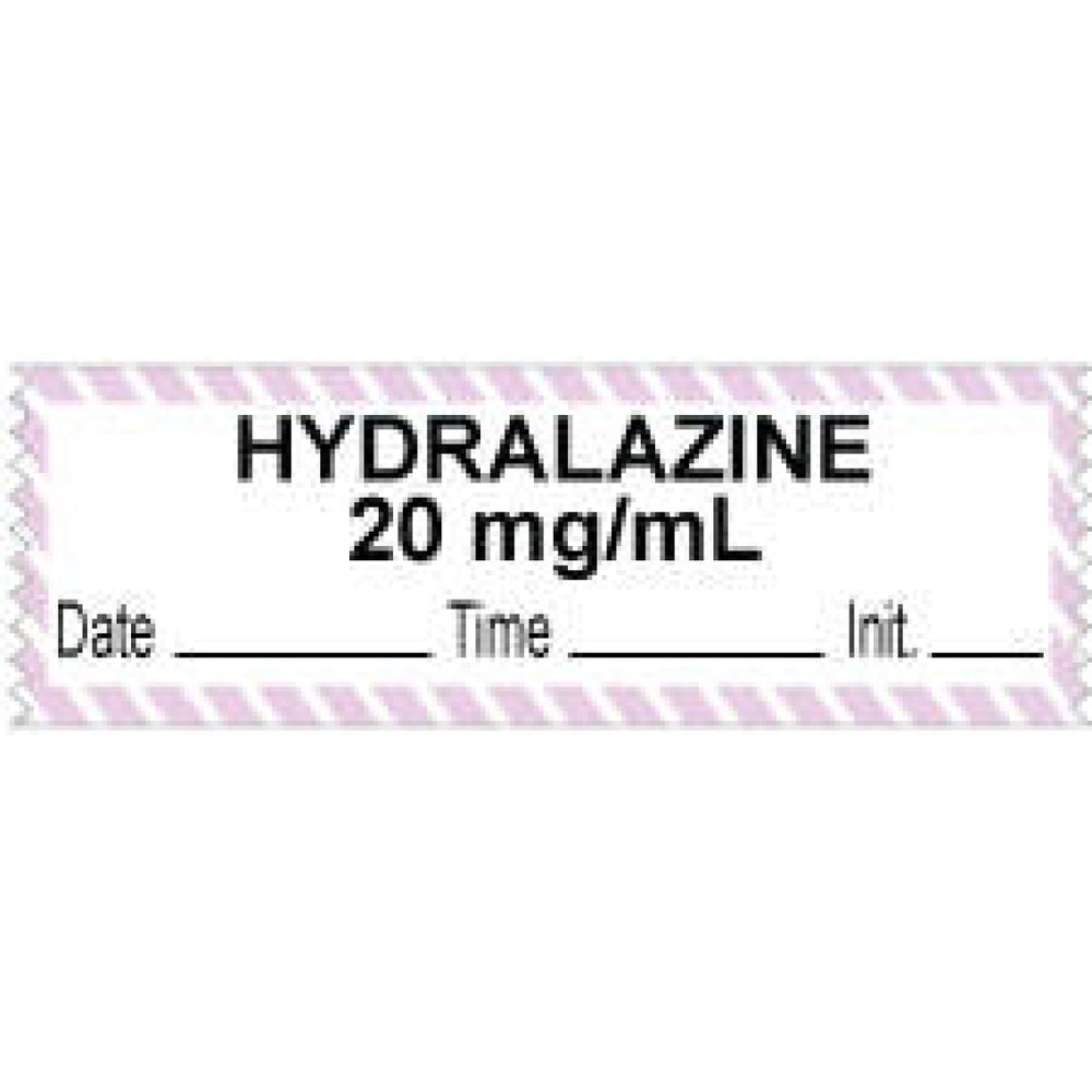 Anesthesia Tape With Date, Time, And Initial Removable "Hydralazine 20 Mg/Ml" 1" Core 0.5" X 500" White With Violet 333 Imprints 500 Inches Per Roll