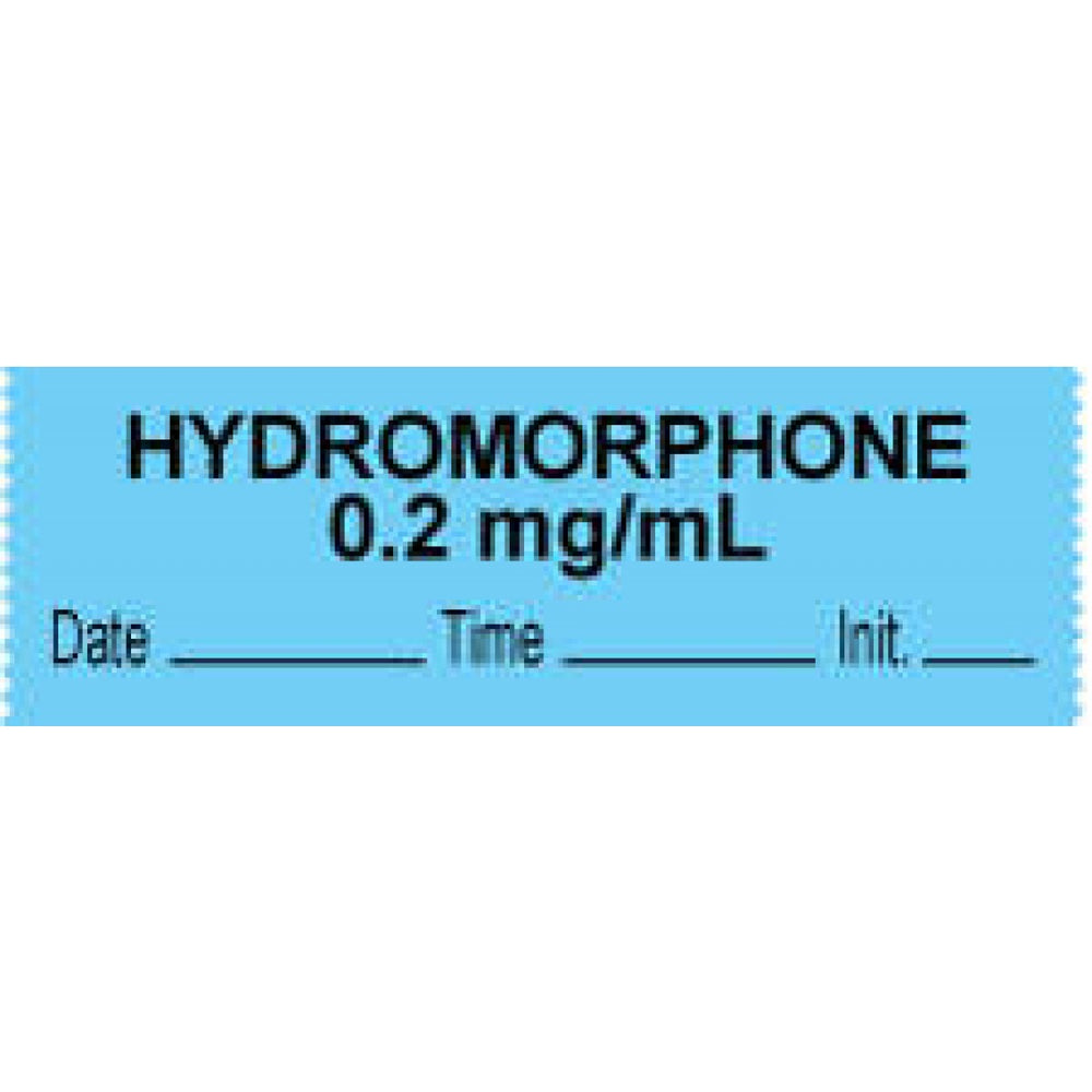 Anesthesia Tape With Date, Time, And Initial Removable "Hydromorphone 0.2 Mg/Ml" 1" Core 0.5" X 500" Blue 333 Imprints 500 Inches Per Roll