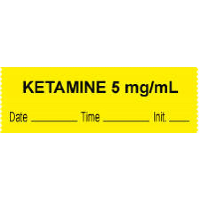 Anesthesia Tape With Date, Time, And Initial Removable "Ketamine 5 Mg/Ml" 1" Core 0.5" X 500" Yellow 333 Imprints 500 Inches Per Roll