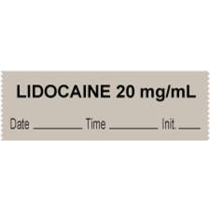 Anesthesia Tape With Date, Time, And Initial Removable "Lidocaine 20 Mg/Ml" 1" Core 0.5" X 500" Gray 333 Imprints 500 Inches Per Roll